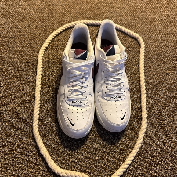 Nike AF1 Swoosh White and Maroon Sneakers - Picture 1 of 6